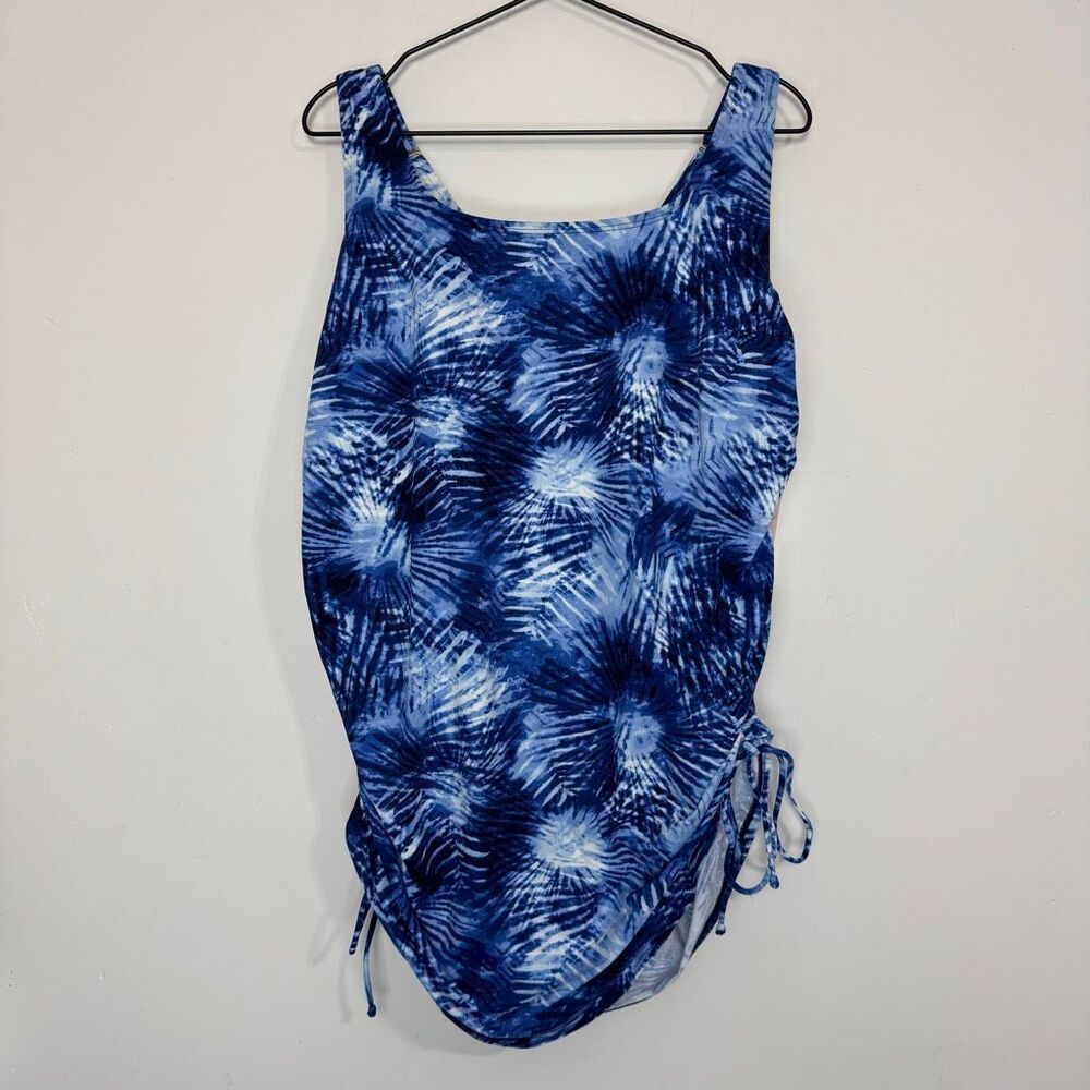 Lands End Square Neck Ruched Side One Piece 18W NWT
